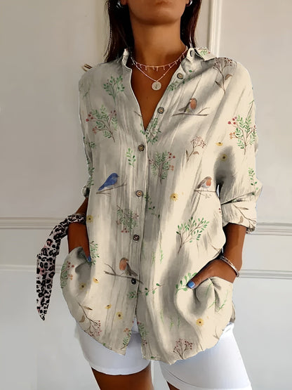 Avril | Womens Chic Relaxed Fit Round Neck Short Sleeve Whimsical Print Blouse 5