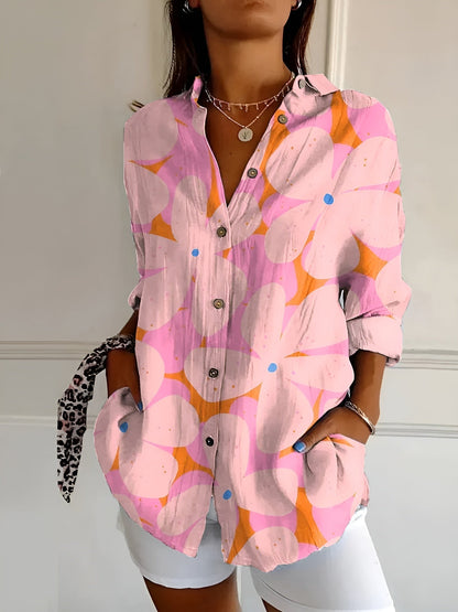 Avril | Womens Chic Relaxed Fit Round Neck Short Sleeve Whimsical Print Blouse 6