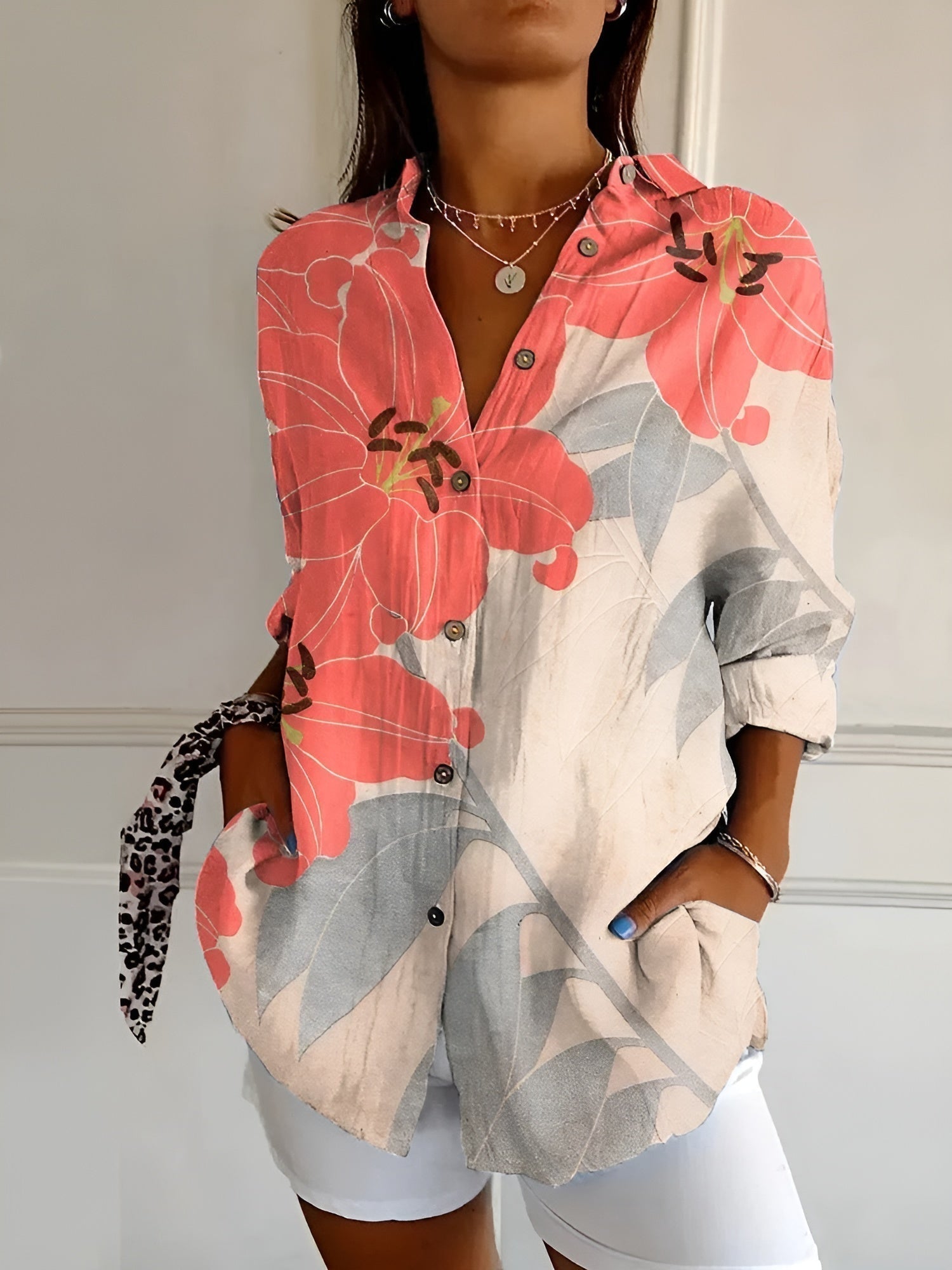 Avril | Womens Chic Relaxed Fit Round Neck Short Sleeve Whimsical Print Blouse 7