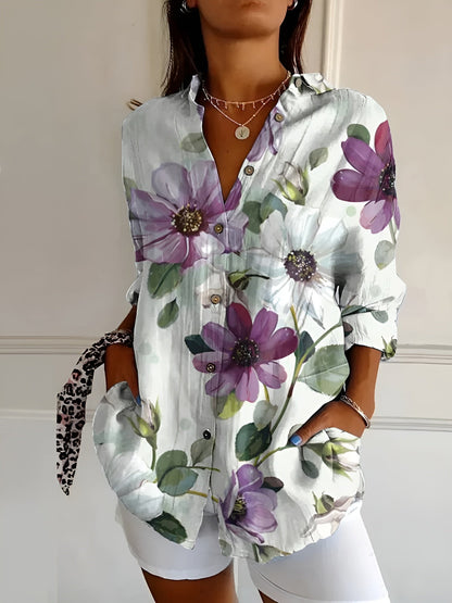Avril | Womens Chic Relaxed Fit Round Neck Short Sleeve Whimsical Print Blouse 8