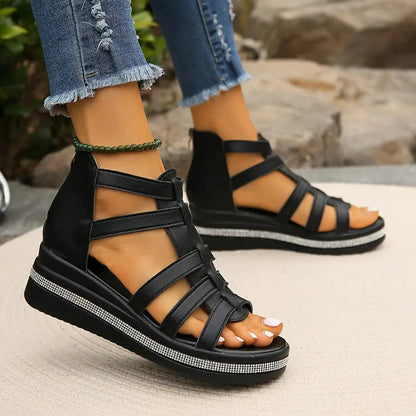 Axelle | Women Wedge Sandals Slip On Open Toe Rhinestone Elegant Summer Sandals 3