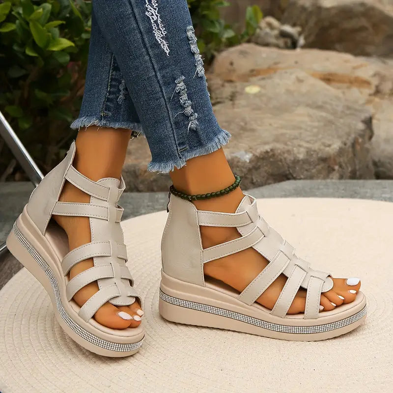 Axelle | Women Wedge Sandals Slip On Open Toe Rhinestone Elegant Summer Sandals 5