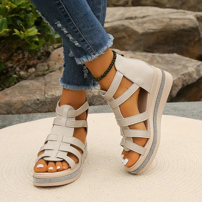 Axelle | Women Wedge Sandals Slip On Open Toe Rhinestone Elegant Summer Sandals 6