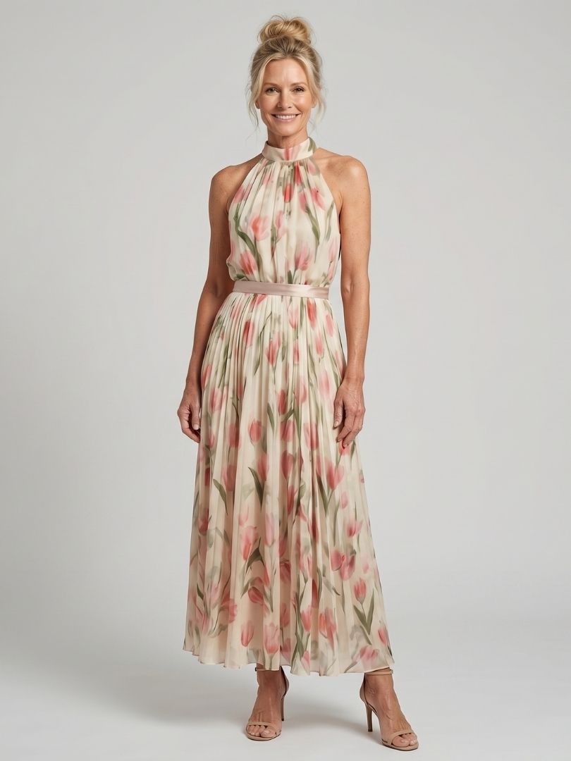 Ayla | Womens Summer Holiday Chiffon Belted Midi Dress 1