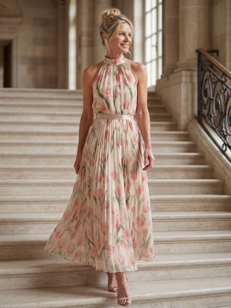 Ayla | Womens Summer Holiday Chiffon Belted Midi Dress 7