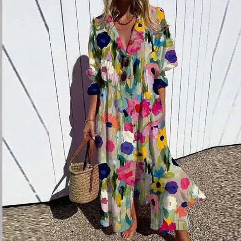 Beach Boho V-Neck Layered Midi Dress | Rhea 1