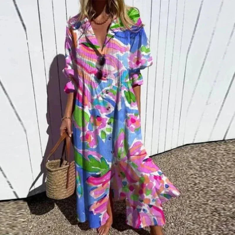 Beach Boho V-Neck Layered Midi Dress | Rhea 2