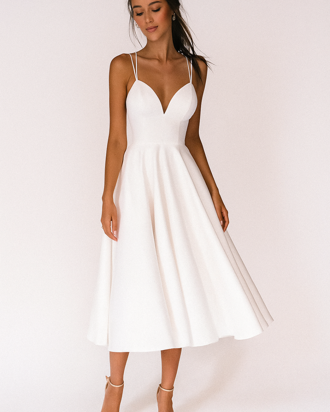 Bella | Womens Wedding Guest Satin Strappy Fitted Elegant Midi Dress 2
