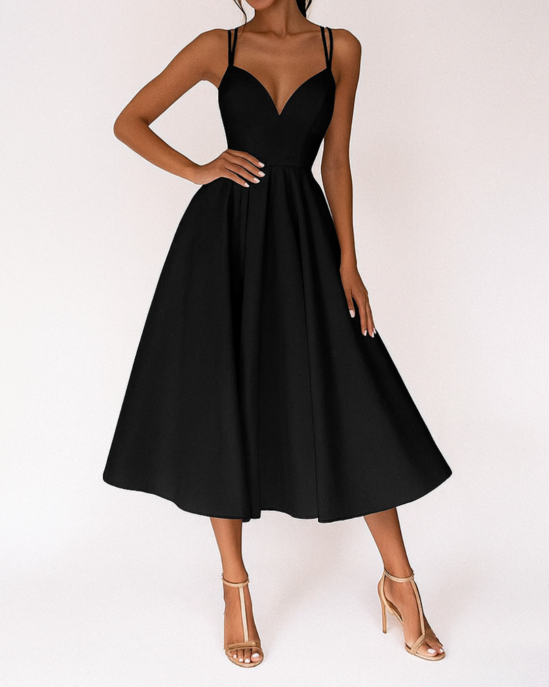 Bella | Womens Wedding Guest Satin Strappy Fitted Elegant Midi Dress 4