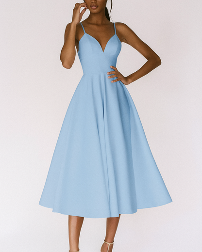 Bella | Womens Wedding Guest Satin Strappy Fitted Elegant Midi Dress 5