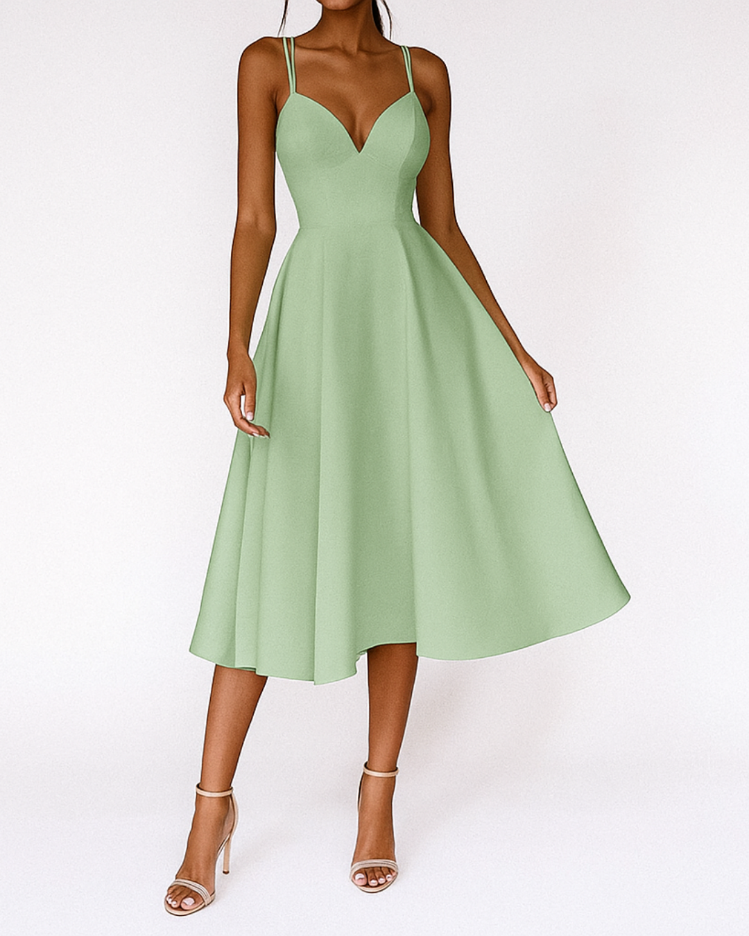 Bella | Womens Wedding Guest Satin Strappy Fitted Elegant Midi Dress 6
