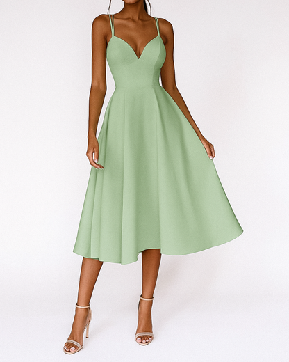 Bella | Womens Wedding Guest Satin Strappy Fitted Elegant Midi Dress 6