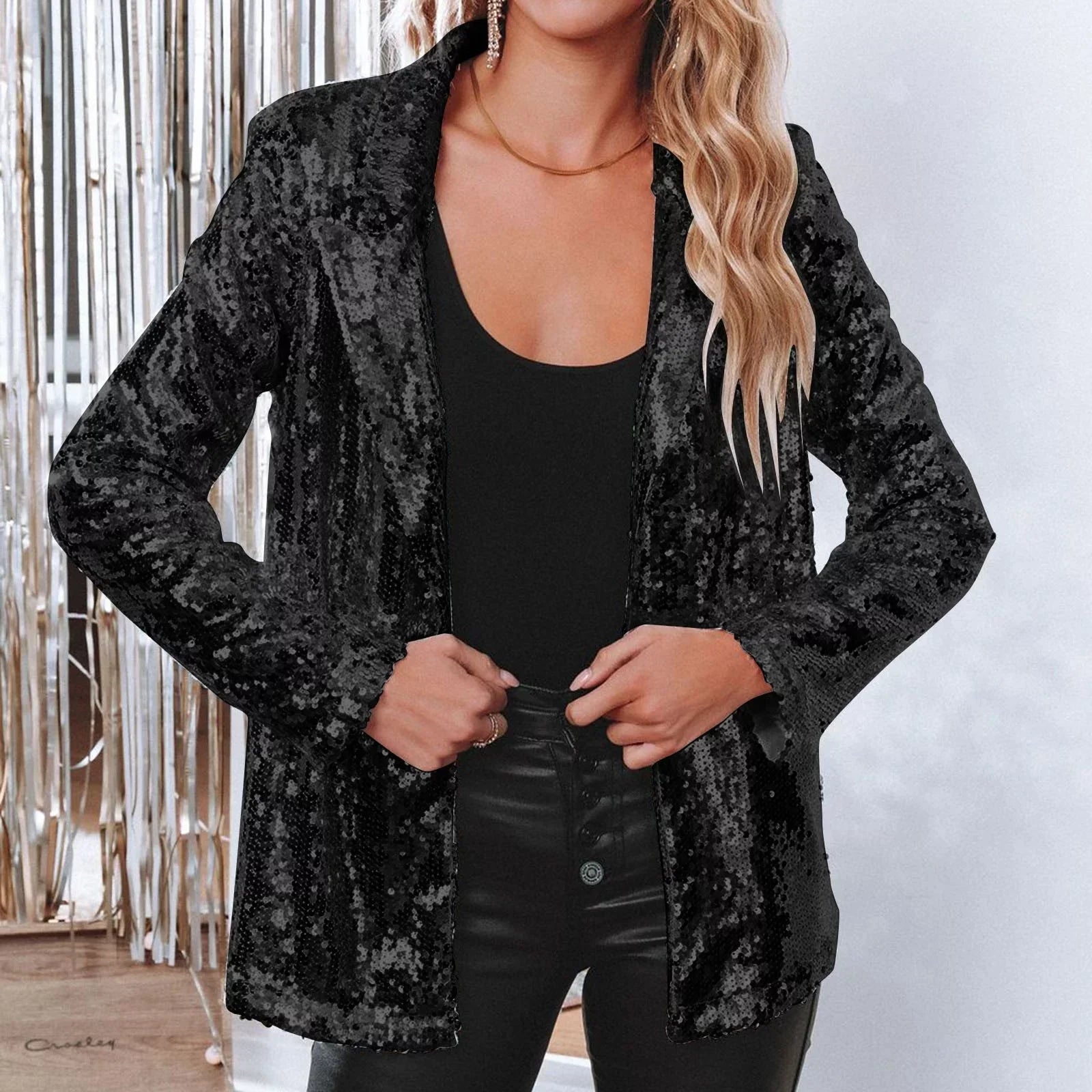 Liora | Women Tailored Sequin Button Closure Elegant Blazer 4