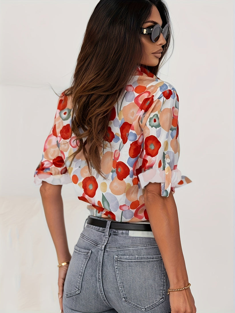 Flora | Elegant Floral Print Long Sleeve Blouse Artistic Relaxed Fit Button Down Colorful Boho Chic Women’s Shirt 4