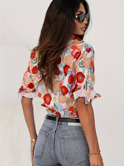 Flora | Elegant Floral Print Long Sleeve Blouse Artistic Relaxed Fit Button Down Colorful Boho Chic Women’s Shirt 4