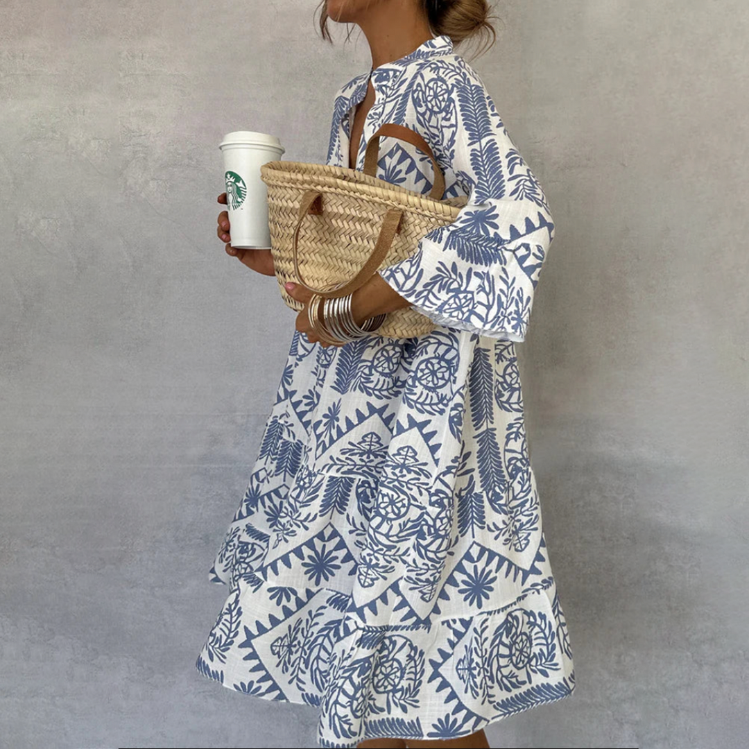 Boho Printed Long Sleeve Mini Dress for Casual Outings | Sia 1