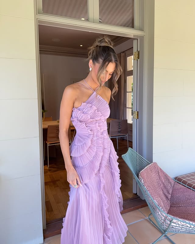 Brooklyn | Womens Wedding Guest Chiffon Halter Sleeveless Ruffle A-Line Maxi Dress 3
