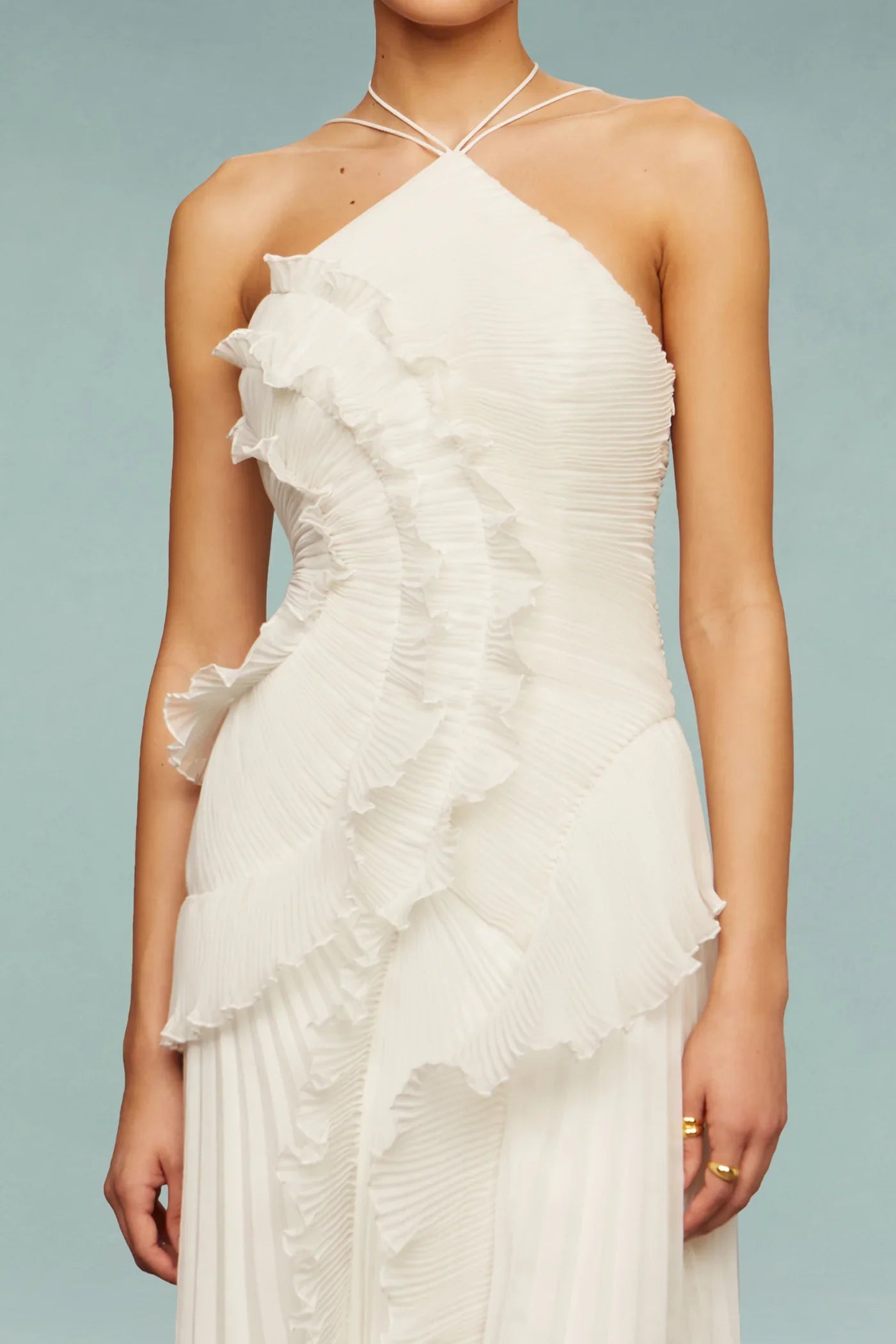 Brooklyn | Womens Wedding Guest Chiffon Halter Sleeveless Ruffle A-Line Maxi Dress 5