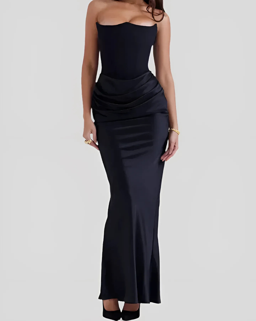 Brooklyn | Womens Wedding Guest Satin Draped Sleeveless Fitted Flowing Maxi Dress 3