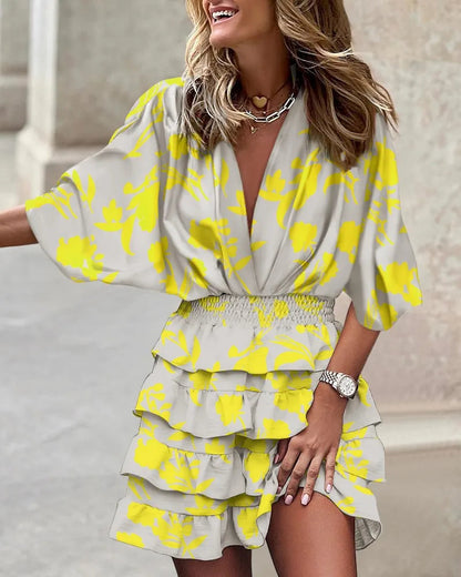 Brunch Boho Printed V-Neck Ruffle Mini Dress | Mira 1