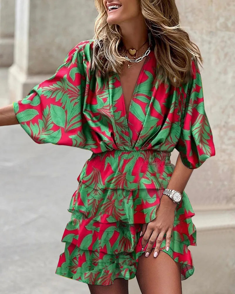 Brunch Boho Printed V-Neck Ruffle Mini Dress | Mira 2