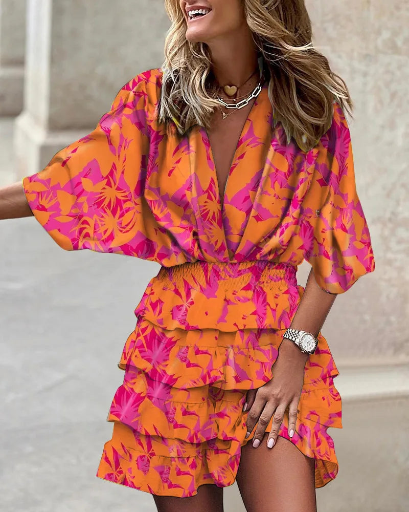 Brunch Boho Printed V-Neck Ruffle Mini Dress | Mira 4