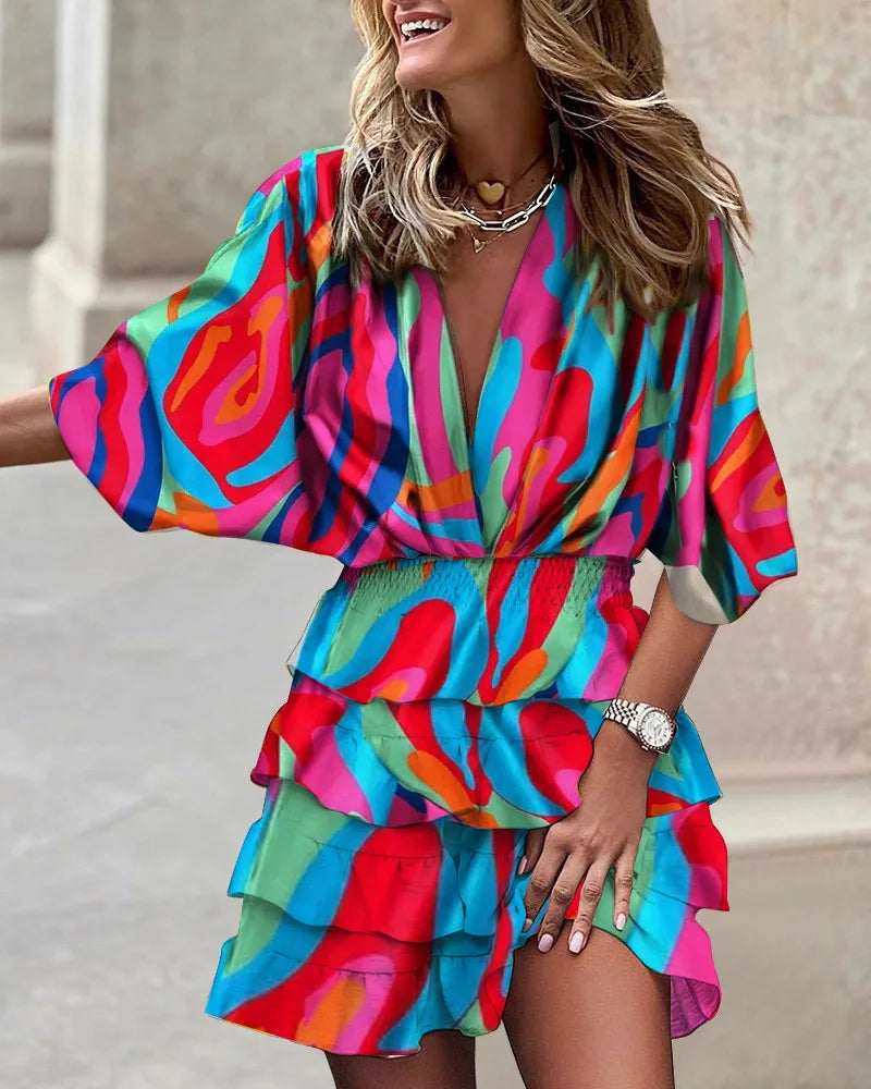 Brunch Boho Printed V-Neck Ruffle Mini Dress | Mira 5