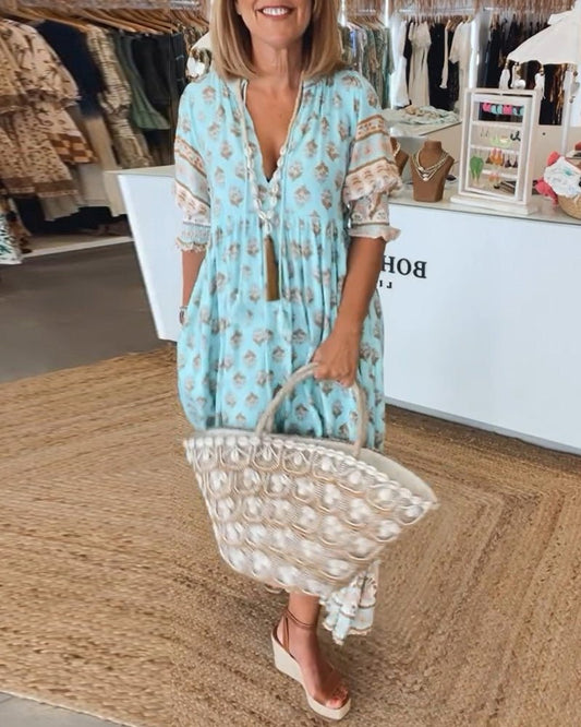 Brunch Floral V-Neck Midi Dress with Pockets | Mira 1