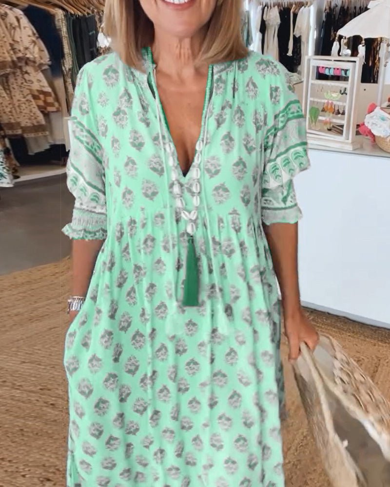 Brunch Floral V-Neck Midi Dress with Pockets | Mira 5