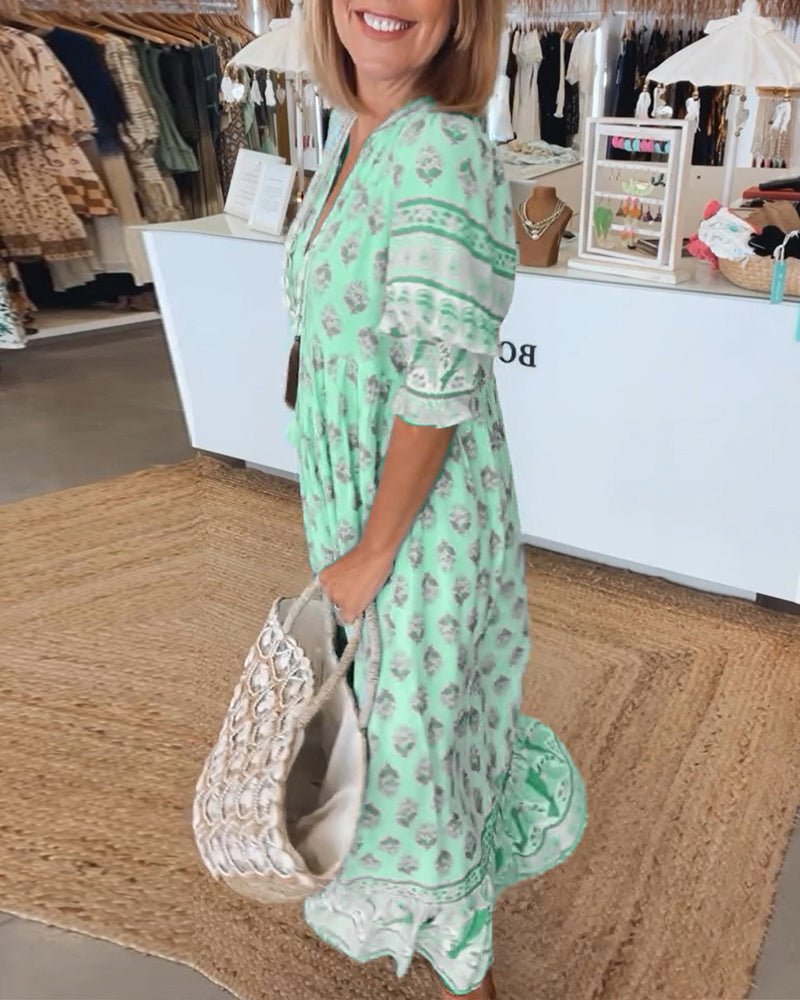 Brunch Floral V-Neck Midi Dress with Pockets | Mira 8