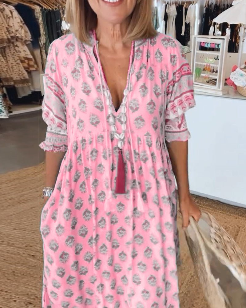 Brunch Floral V-Neck Midi Dress with Pockets | Mira 9