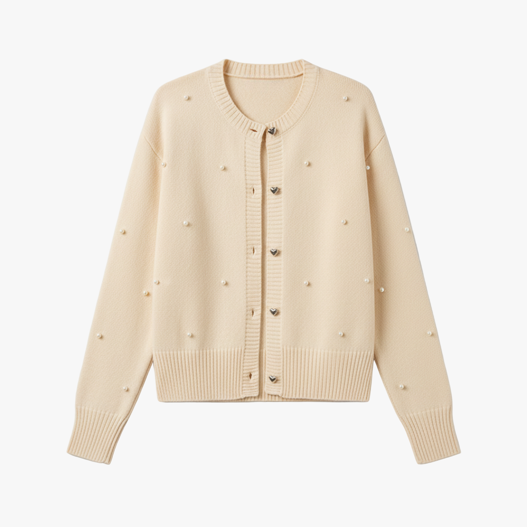 Amara | Women Embellished Button-Up Soft Knit Long Cardigan with Round Neck and Long Sleeves 1
