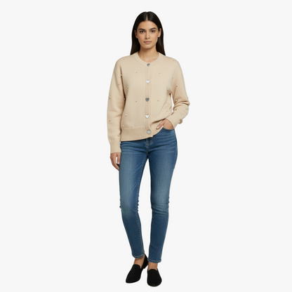 Amara | Women Embellished Button-Up Soft Knit Long Cardigan with Round Neck and Long Sleeves 3