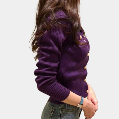 Liora | Women Relaxed Fit Button Front Long Sleeve Minimalist Black Cardigan 4