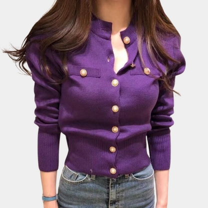 Liora | Women Relaxed Fit Button Front Long Sleeve Minimalist Black Cardigan 5