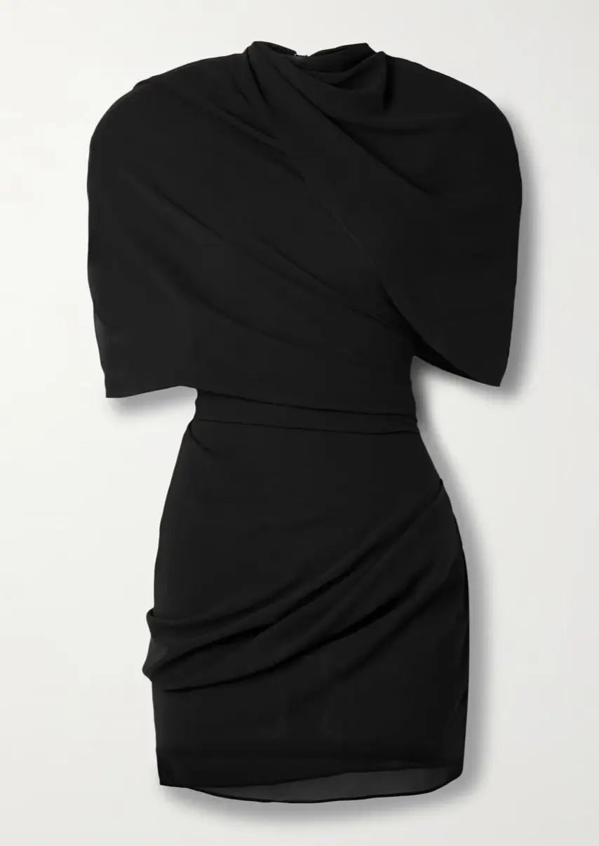 Carmen | Womens Cocktail High Shoulder Fitted Sleeveless Mini Dress 2