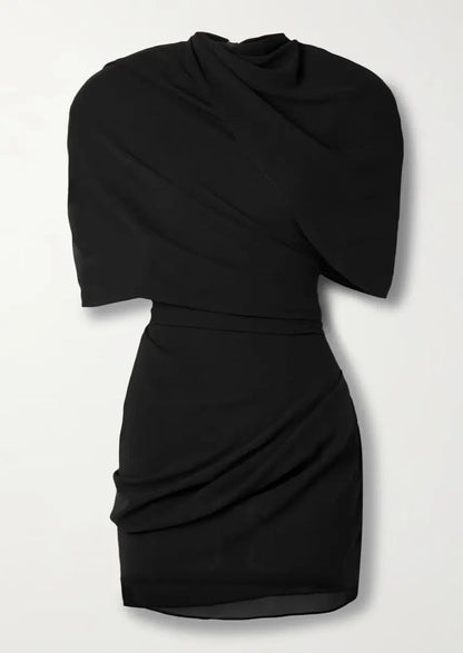 Carmen | Womens Cocktail High Shoulder Fitted Sleeveless Mini Dress 2