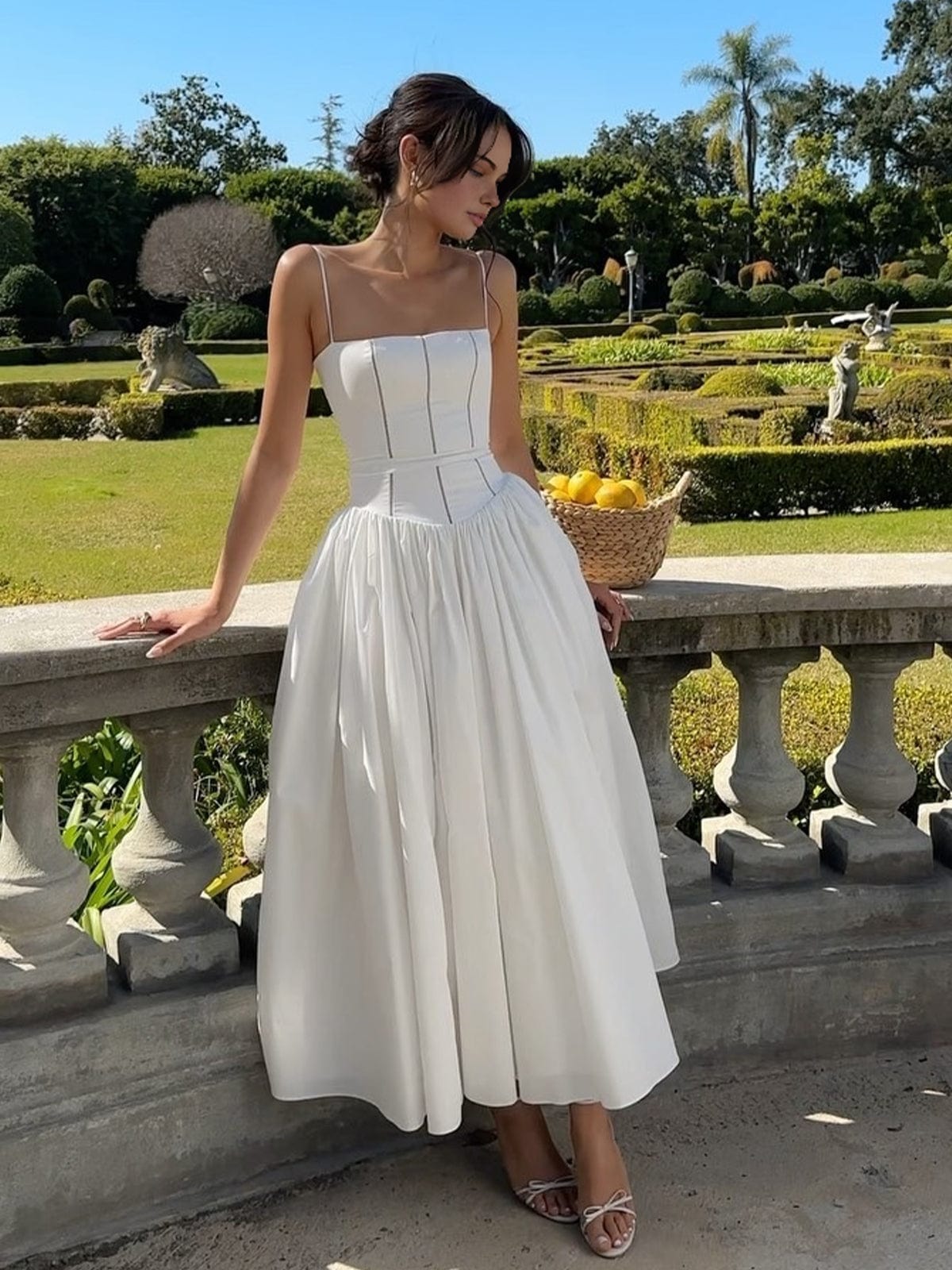 Caroline | Womens Wedding Guest Satin Corset Sleeveless Fitted Structured Midi Dress 1