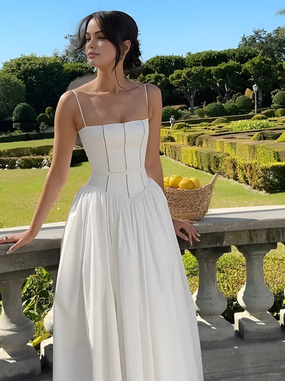 Caroline | Womens Wedding Guest Satin Corset Sleeveless Fitted Structured Midi Dress 2