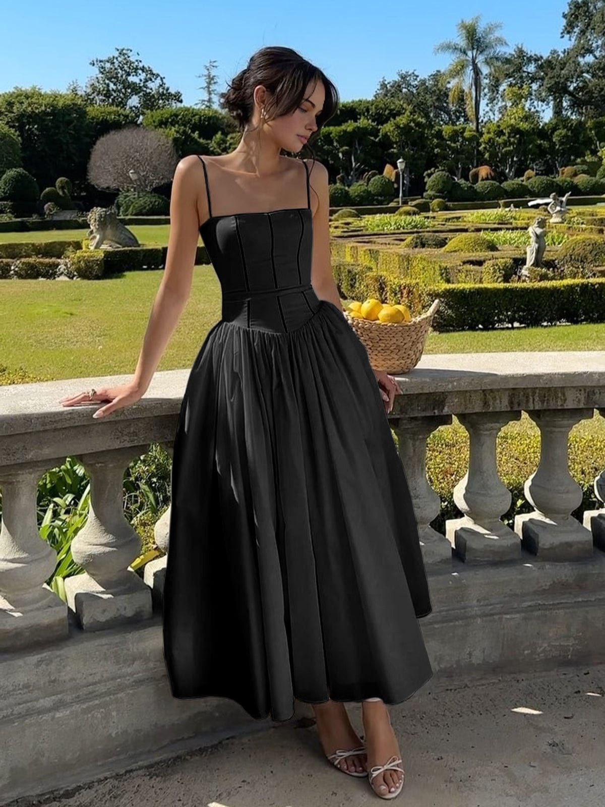Caroline | Womens Wedding Guest Satin Corset Sleeveless Fitted Structured Midi Dress 4