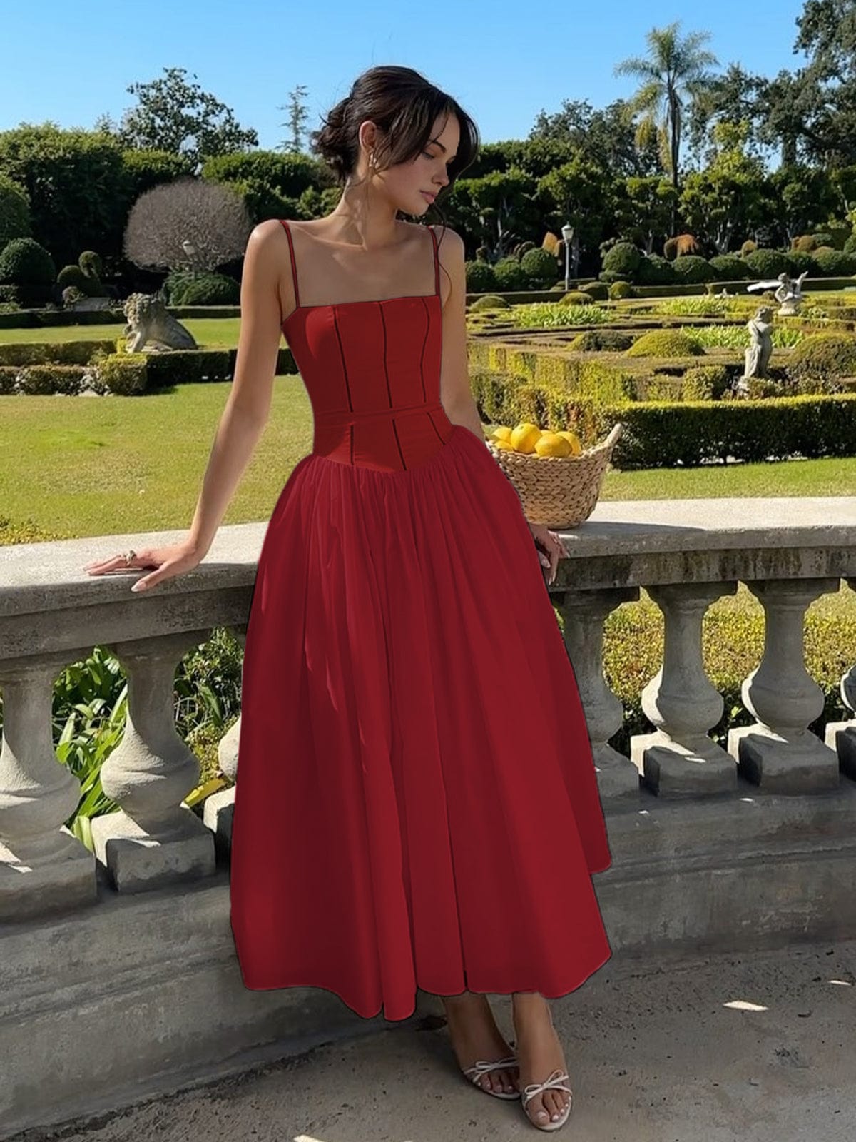 Caroline | Womens Wedding Guest Satin Corset Sleeveless Fitted Structured Midi Dress 5