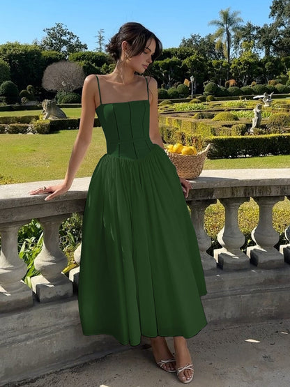 Caroline | Womens Wedding Guest Satin Corset Sleeveless Fitted Structured Midi Dress 6