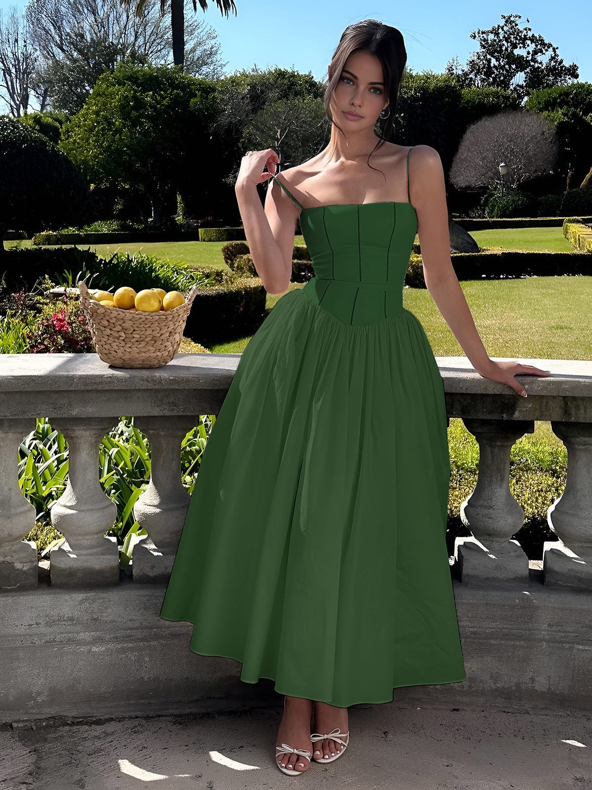 Caroline | Womens Wedding Guest Satin Corset Sleeveless Fitted Structured Midi Dress 7