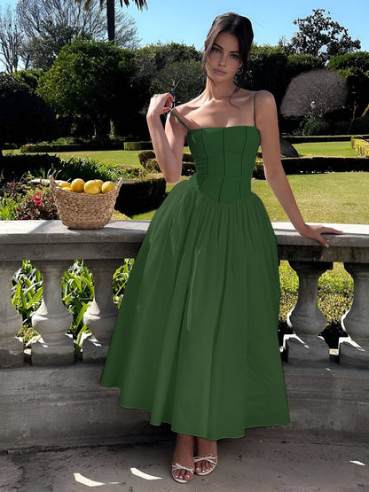 Caroline | Womens Wedding Guest Satin Corset Sleeveless Fitted Structured Midi Dress 7