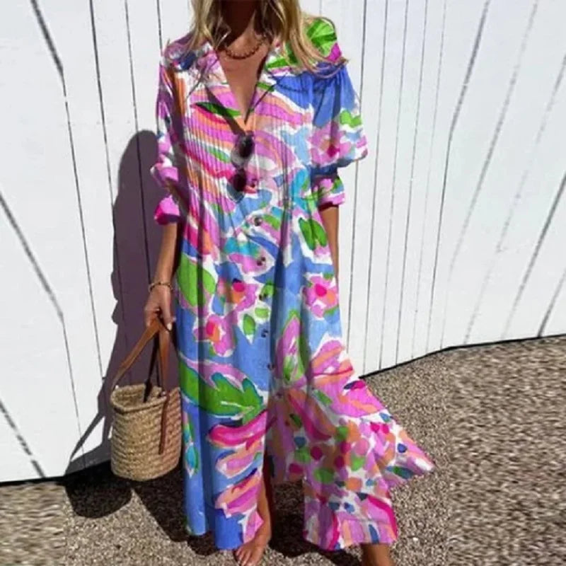 Cassidy | Womens Wedding Guest Chiffon Puff Sleeve A-Line Maxi Dress with Flowing Skirt 3