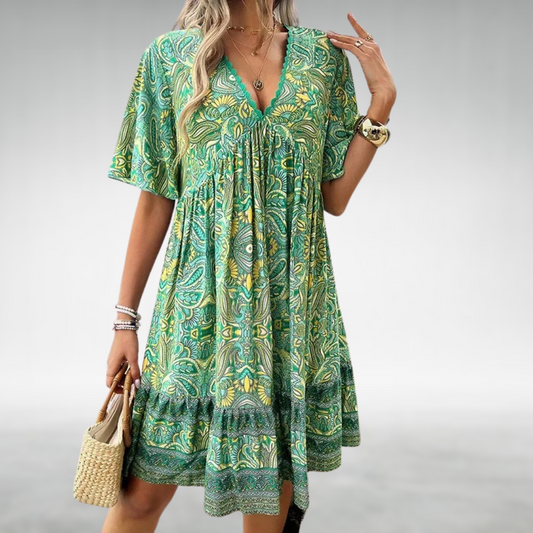 Casual Boho Printed V-Neck Mini Dress | Nia 1