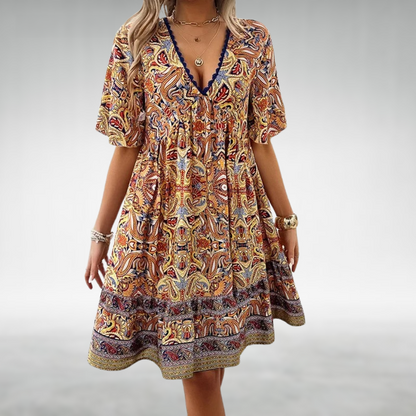 Casual Boho Printed V-Neck Mini Dress | Nia 2