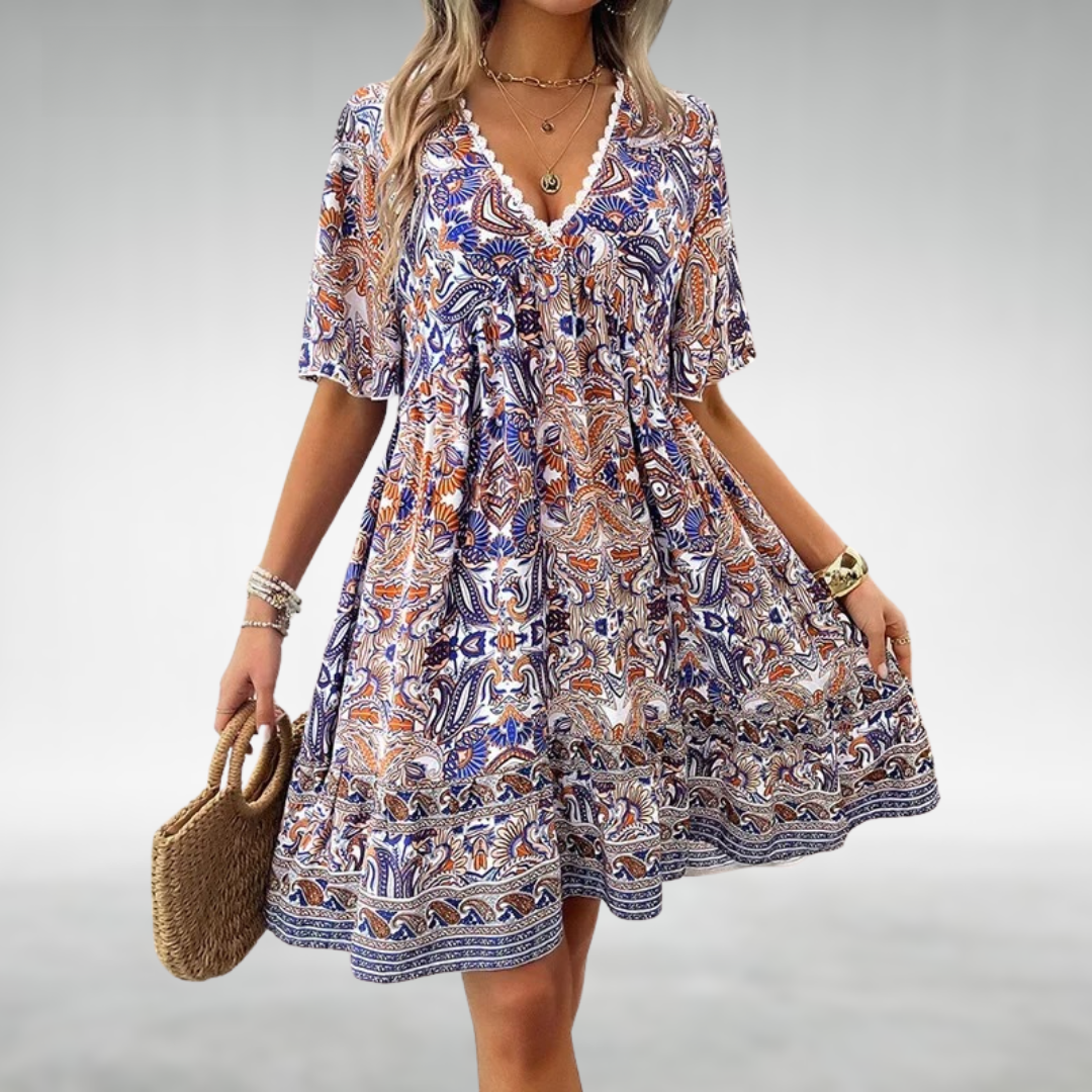 Casual Boho Printed V-Neck Mini Dress | Nia 3
