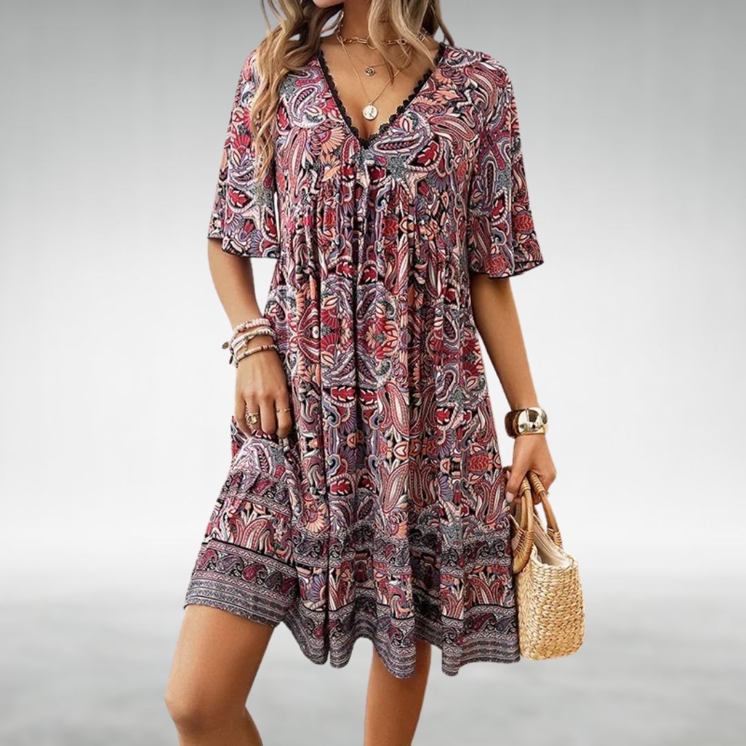 Casual Boho Printed V-Neck Mini Dress | Nia 4
