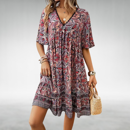 Casual Boho Printed V-Neck Mini Dress | Nia 4